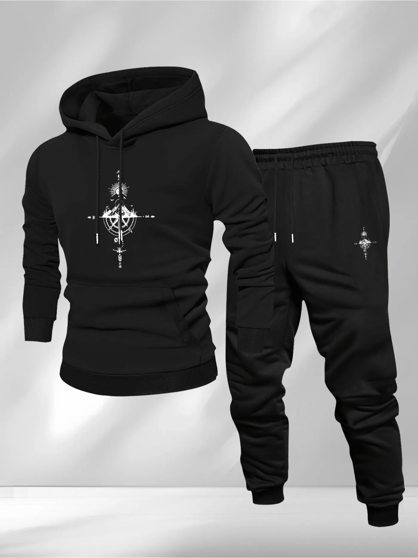 Mens Fashion Casual Outfits - Винтажный спортивный костюм с принтом компаса: