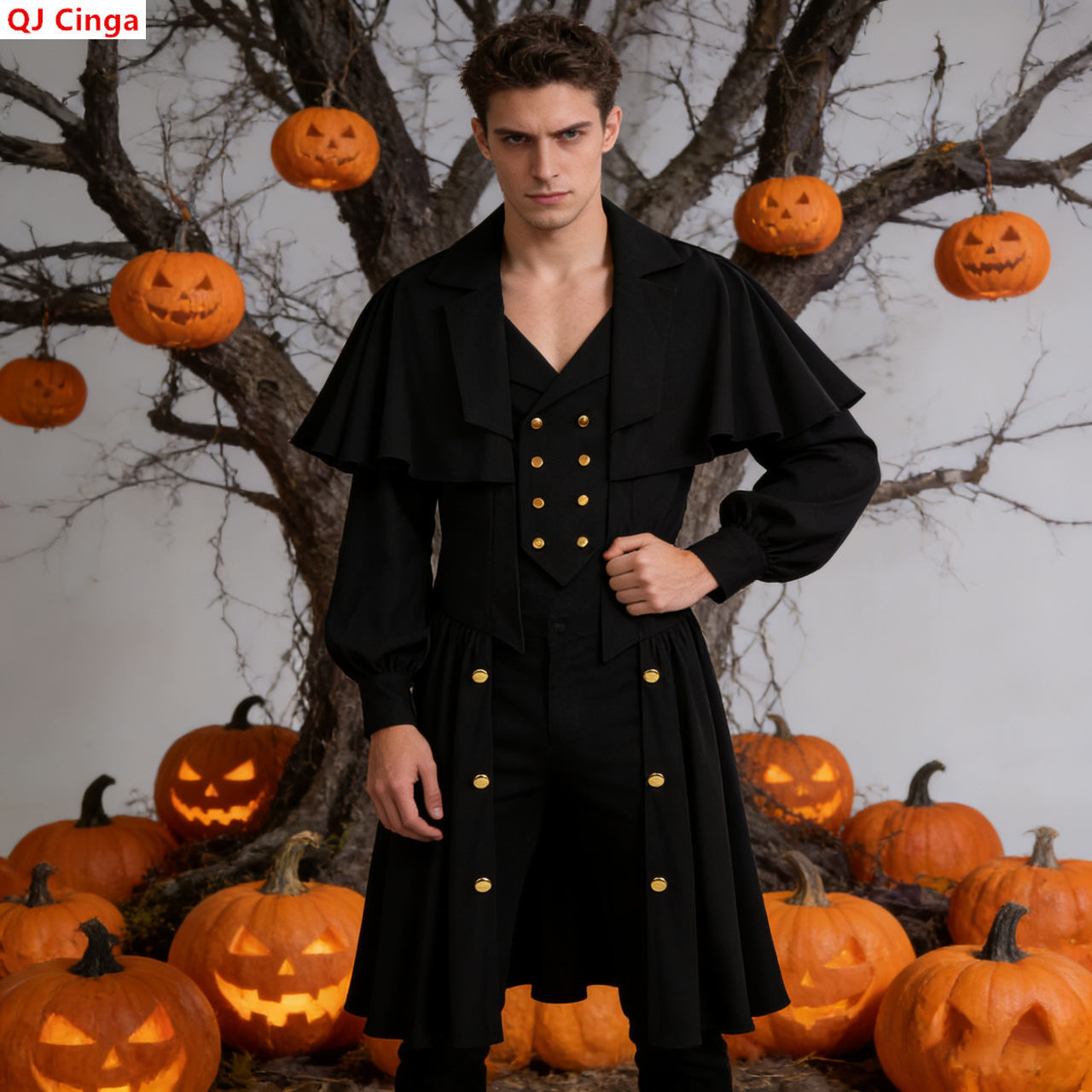 Trench Coat Men - Винтажный мужской черный тренч в готическом