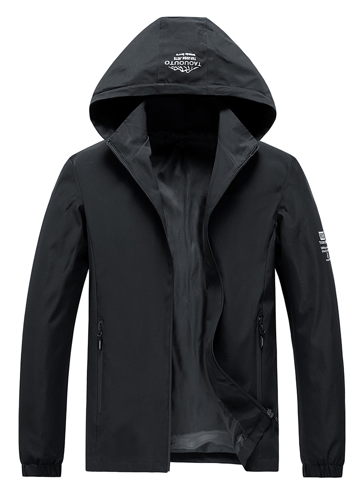 Windbreaker Men Zip - Мужская ветровка с капюшоном, черная, на